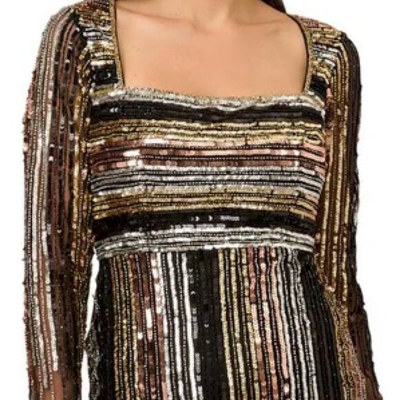 Adrianna Papell Sequins Stripe Cocktail Dress Size 4 New with Tags NWT - Picture 3 of 6